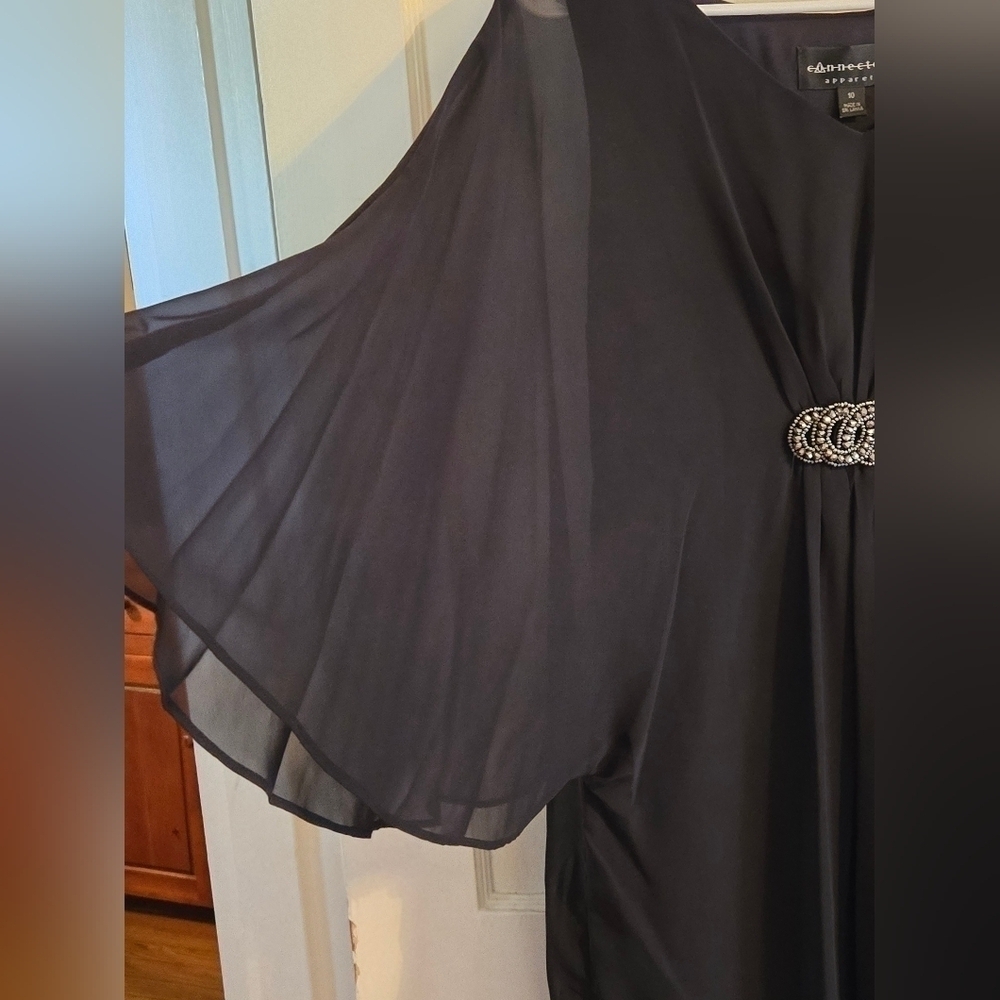 NWOT | Connected Apparel | Black V-Neck Dress with Flutter Sleeves | Size: 10 - Picture 4 of 9